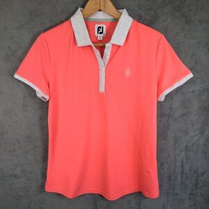 FootJoy Polo Shirt Size Medium Pink White Collar/Sleeve Detail Embroidered Logo
